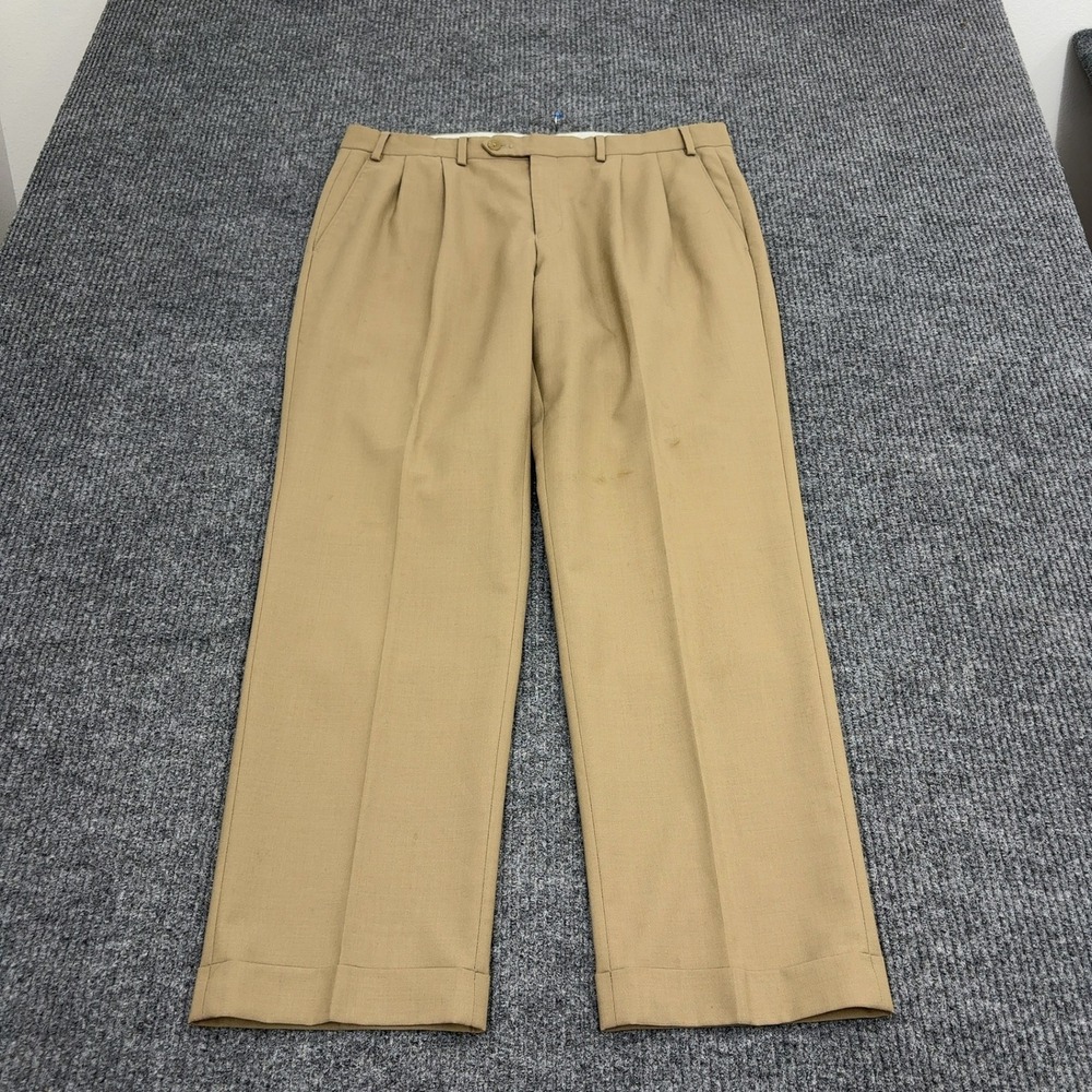 Lauren Ralph Lauren Dress Pants Mens 36W Tan Wool Blend Pleated Cuffed Classic